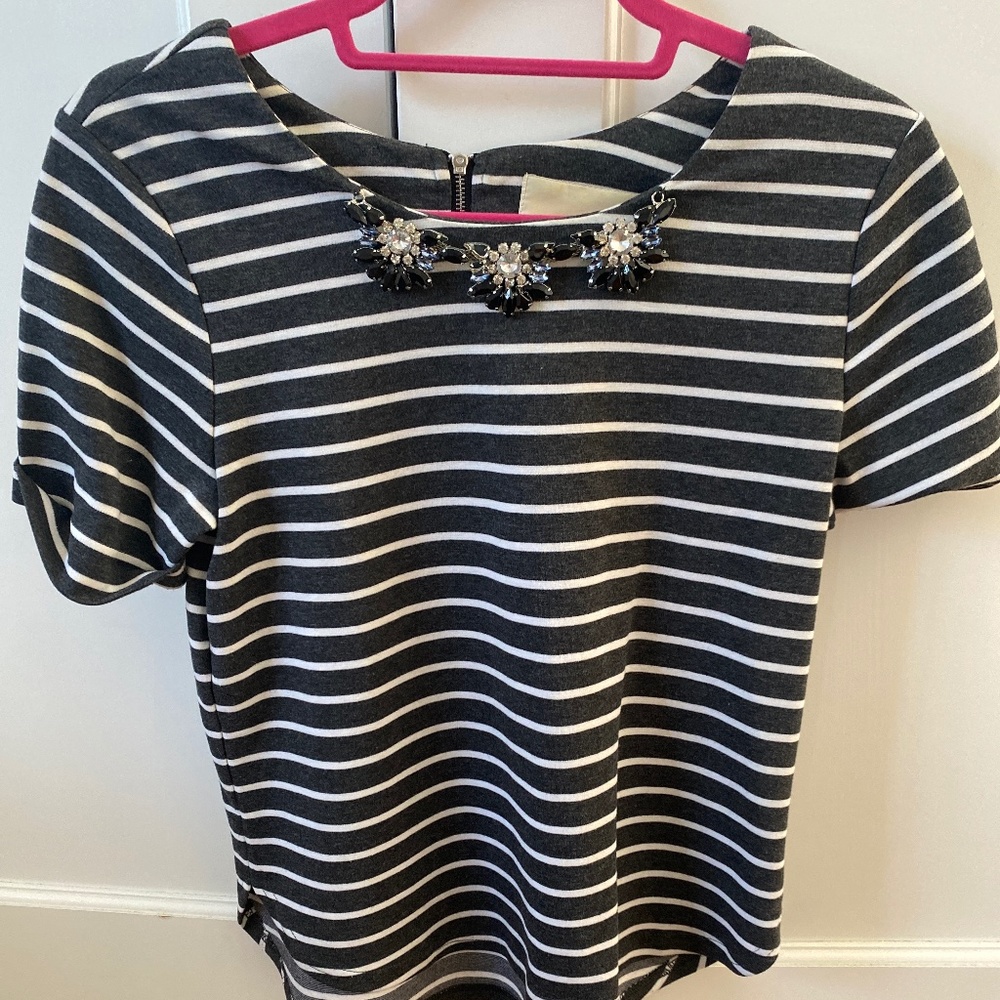Striped Top with Jeweled collar